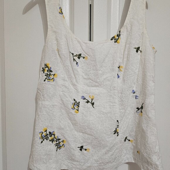 Anthropologie White embroidered cotton top with corset detail - Picture 1 of 9